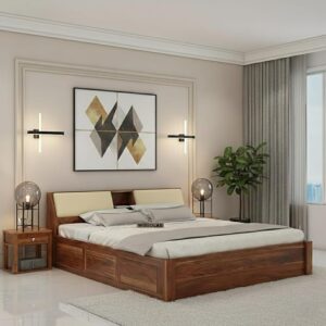 WOODLAB Furniture Solid Sheesham Wood Mayor King Size Bed with Box and Headboard Storage for Home Bedroom Wooden Double Beds Furniture for Living Room Hotels (Honey Finish)