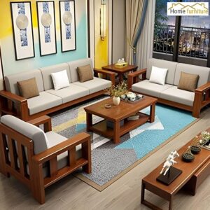 Home furniture Wooden Sofa Set for Living Room and Office 6 Seater Natural Teak Finish Handicraft- Handmade